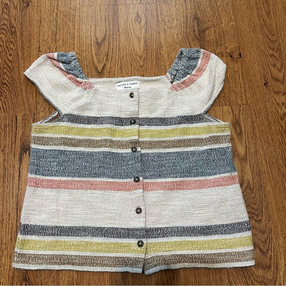 Madewell Texute & Thread Striped Button Front Top short sleeve small boxy - Picture 7 of 9